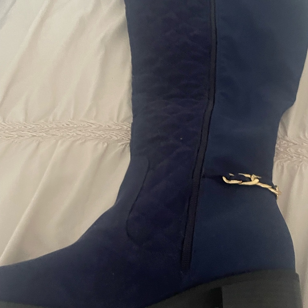 Blue Heeled Boots with Gold Accent